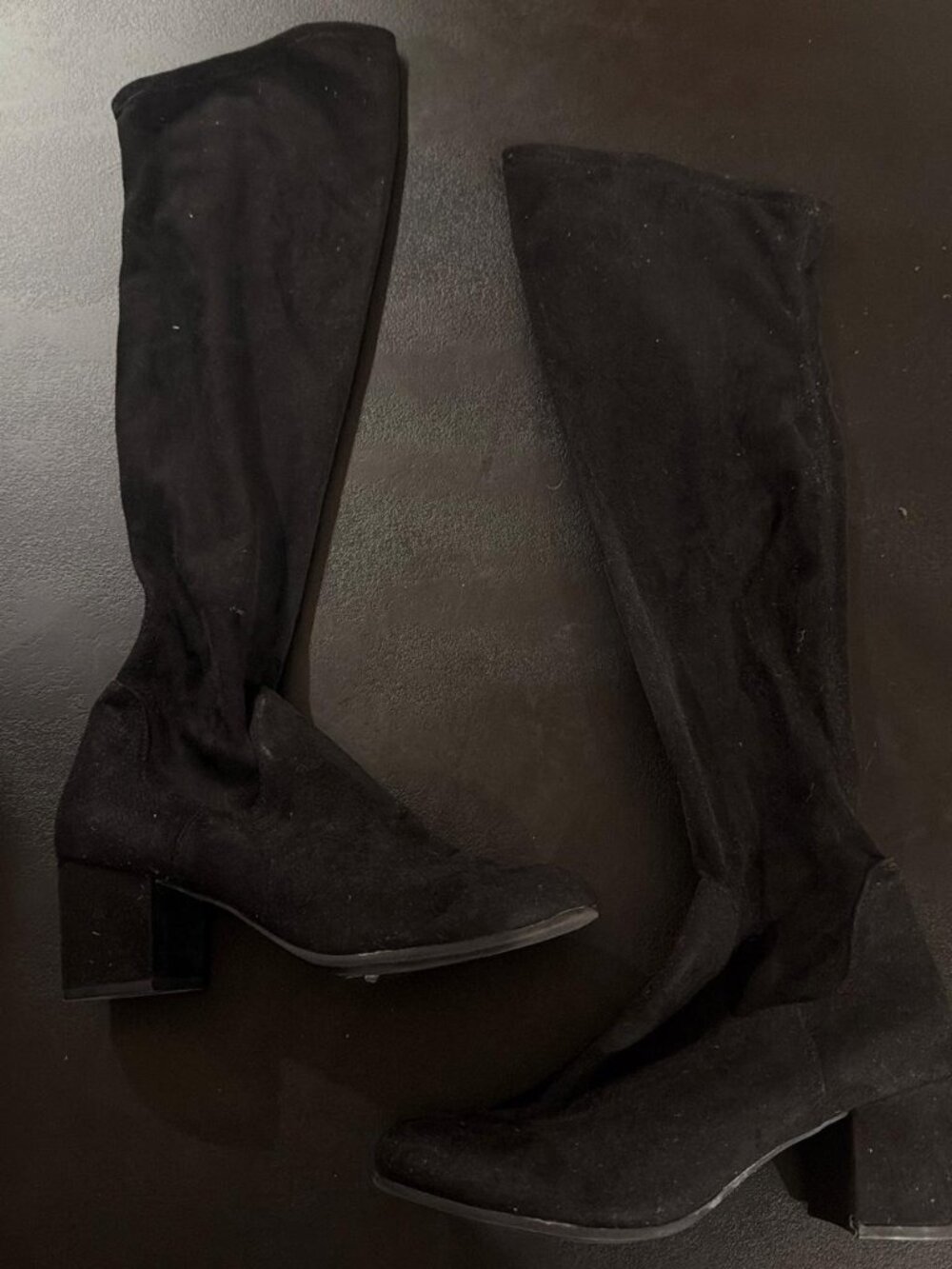 H&M black suede knee-high boots with block heel